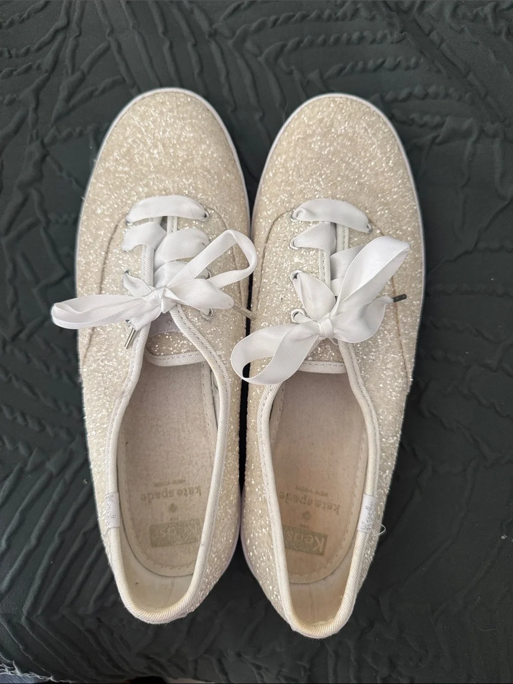 kate spade Glitter Ribbon Lace-Up Sneakers in Cream